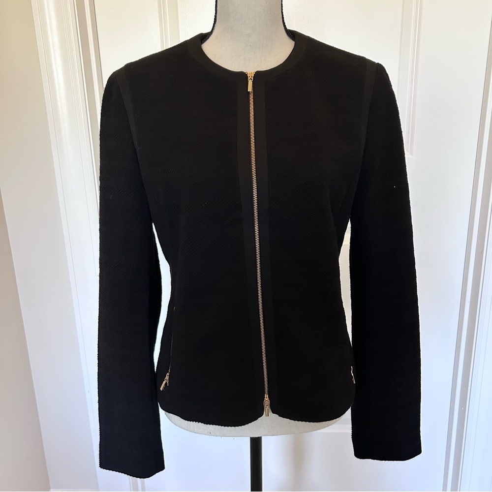 Boss Black Collarless Blazer with Gold Zippers SZ 8